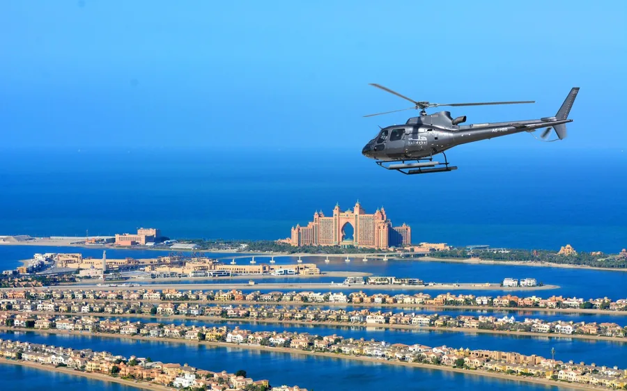A helicopter above Atlantis and Palm Jumeirah